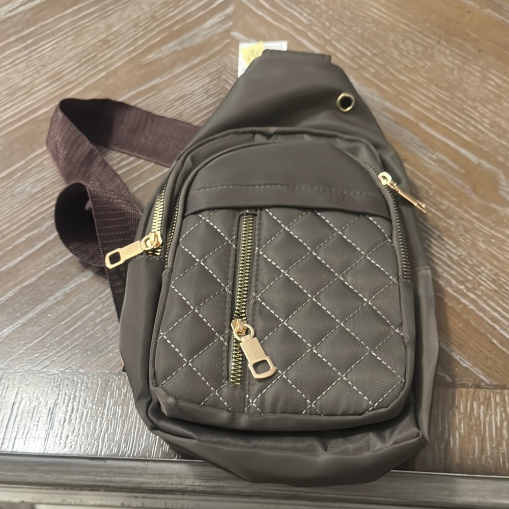 Brown and Gold Quilted Belt Bag with Gold Accents